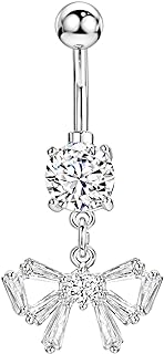 PENLYU G23 Titanium & 316L Surgical Steel Belly Button Ring with Cubic Zirconia Dangling Navel Design for Women, Sun and Moon Belly Barbell 14G - 10mm