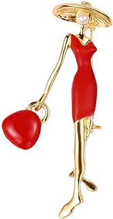 Enamel Brooch Pin 'Fashion Lady in Red' with Secure Pin Clasp - Elegant Accessory for Women and Girls