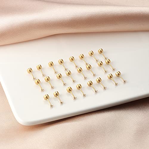 12 Pairs 14K Flat Back Earrings 20G Cartilage Earring Stud Tiny 2MM 3MM 4MM Flat Back Stud Earrings
