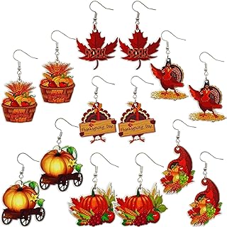 Thanksgiving Autumn-Themed Dangle Earrings with French Wire Backings for Women - Acrylic Fall Leaf, Pine Cone, Turkey and Sunflower Designs