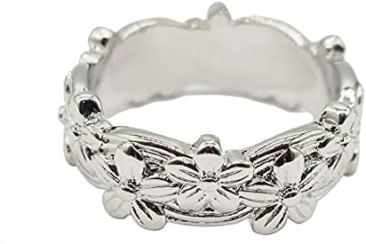 Silver-Plated Brass Plumeria Wedding Ring for Women and Girls, Exquisite Cute Frangipani Flower Design, Ideal Engagement or Bridal Band, Size 6-10, Hypoallergenic