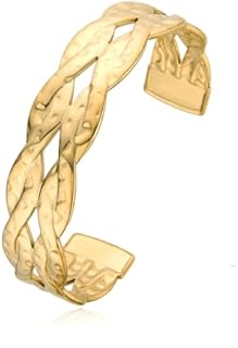 Gold Cuff Bracelet for Women,Chunky Multi-layer Cross Wire hammered Open Bracelet Hollow Trendy Wide Cuff Bracelets Adjustable Bangle