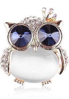 AMYYY Women's Cute Gold Plated Crystal Rhinestone Big Blue Eye Owl Fashion Brooch Pins Jewelry Gift, White, 2.75''x3.93''x0.59''