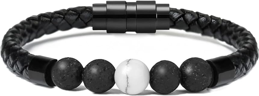 Leather Cremation Memorial Urn Bracelet Lava Stone 316L Stainless Steel Cremation Bangle Keepsake Urn Bracelet for Ashes