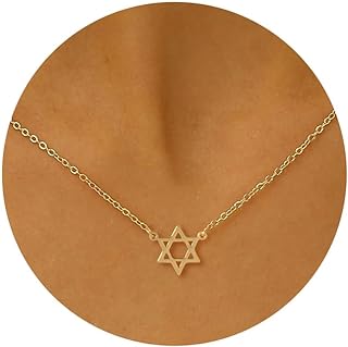 Gold Necklace for Women,14K Dainty Gold Star of David Hexagram Necklace Simple Gold Necklaces for Women