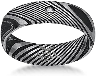 Durable Stainless Steel Damascus Wedding Ring with Cubic Zirconia for Men - Metro Jewelry Collection, Sizes 8-12