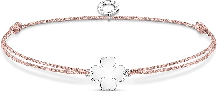 THOMAS SABO Damen Armband aus Sterling Silber und Nylon mit verstellbarem Schiebeverschluss und Kleeblatt, 14-20 cm, ideales Geschenk für Familie und Freunde