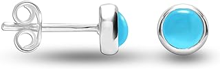 LeCalla Flaunt Sterling Silver Jewelry Small Stud Earrings for Teens and Women (Gemstone Birthstone Round 4MM)