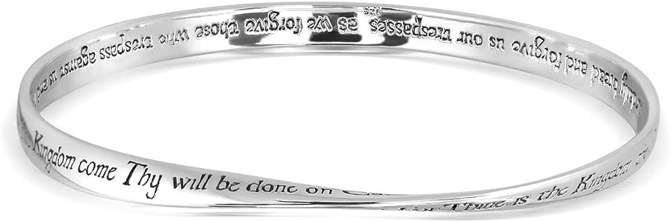 WithLoveSilver 925 Sterling Silver Mobius Lords Prayer Bangle Bracelet
