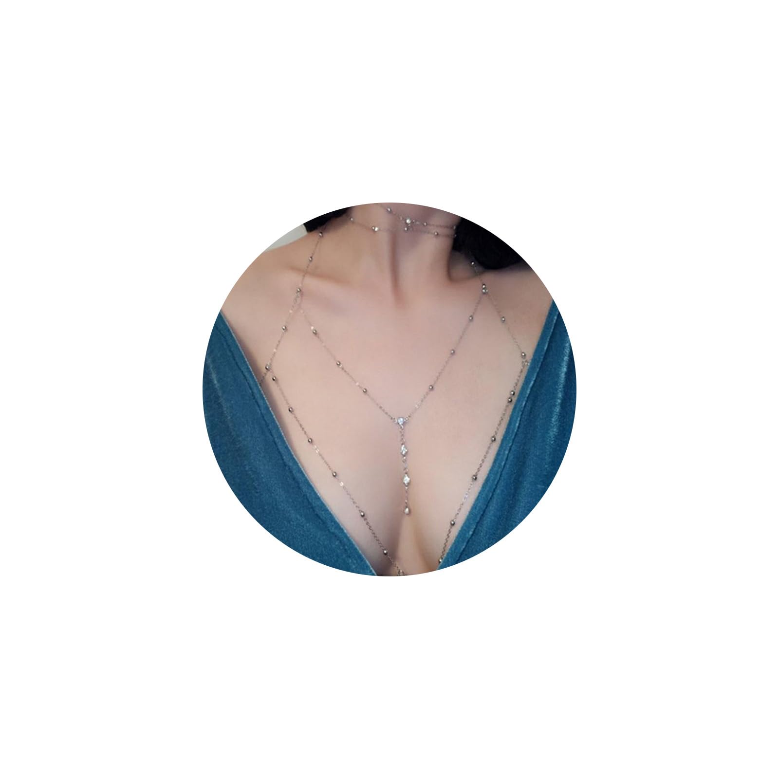 Dreamyn Boho Rhinestones Body Chain Silver Crystal Bikini Chains Summer Beach Bra Body Jewelry for Women and Girls