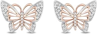 Jewelili Enchanted Disney Fine Jewelry 10K rose gold and sterling silver 1/10 cttw natural white round diamond butterfly mulan butterfly earrings