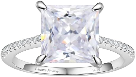 4CT CZ Engagement Rings for Women,Women's Princess/Radiant Cut 925 Sterling Silver Solitaire Wedding Bands Engagement Promise Rings for Her with 18K White Gold Plated.