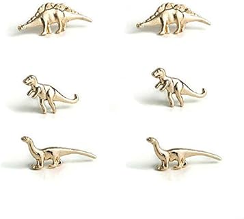 Alloy Push-Back Fossil Wedding Ring - T-Rex Dinosaur Shape Stud Earrings for Women and Men - 3 Pair Set