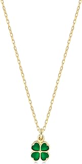 GELIN Fine 14K Yellow Gold Clover Pendant Necklace with Secure Spring Ring Clasp, Classic Cable Chain Design, Features Vibrant Green Enamel Four-Leaf Clover for Women - 18 inches length