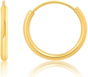 Solid 14k Gold Hoop Earrings for Women | 1.5mm Tube Yellow Gold Hoop Earrings 14k Real Gold | Flex Continuous Hoop Gold Earrings | 10mm-33mm (0.4-1.3 Inch) Diameter Gold Hoop Earrings by MAX + STONE