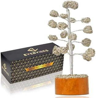 Ever Vibes Pyrite Crystal Money Tree of Life Ornament Decoration | Handmade Healing Crystal Home Décor for Office, Desk, Living Room | Feng Shui Chinese Tree Figurine
