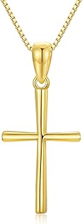 SISGEM 14k Gold Cross Pendant and Box Chain Necklace for Women, Baptism Jewelry Confirmation Gifts for Her, 18 inch
