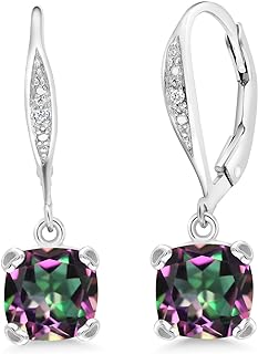 Gem Stone King 925 Sterling Silver Green Mystic Topaz and White Diamond Earrings For Women (3.41 Cttw, Gemstone November Birthstone, Cushion 7MM)