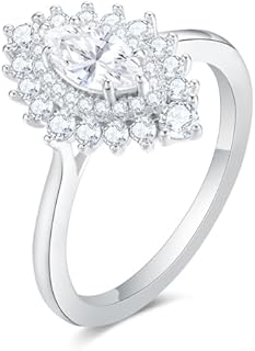 Vintage 4x8mm Marquise Cut Moissanite Engagement Rings for Women G Color 0.54CT Moissanite Diamond Double Halo Rings Sterling Silver Women's Promise Rings Plated by Platinum Gothic Art Deco Wedding Ring Gifts for Her Anniversary