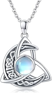 CHENGHONG Celtic Moon Necklace for Women 925 Sterling Silver Celtic Knot Moonstone Pendant Necklace Crescent Irish Necklace Celtic Jewelry Gift for Women Men …
