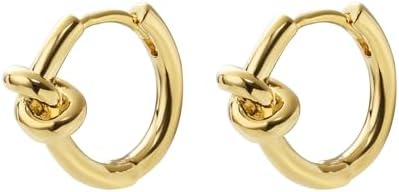 14K Gold Knot Hoop Earrings in Zinc, Hinged-Hoop Backing for Women and Men, Hypoallergenic and Lightweight