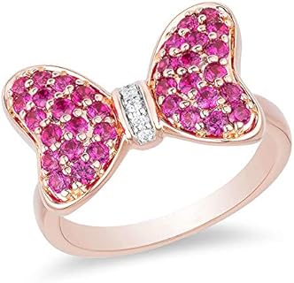 Cubic Zirconia Accent 14K Rose Gold Plated Mickey Mouse Engagement Ring, Garnet Gemstone, Sterling Silver, Size 4 for Women - Delightful Bow Design