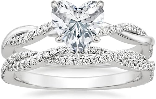 Splendid 10K/14K/18K Moissanite Wedding Ring Sets for Her - Heart Cut, 2 Carat Solitaire with Twisted Band - Promise / Engagement Gift