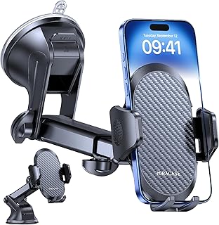 Miracase Support Téléphone Voiture Noir, Rotation 360° et Puissance D'aspiration Super Forte, Compatible Smartphones 4-7,2