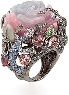 HSQYJ Retro Cocktail Statement Ring Antique Gold and Silver Tone Resin Stone Crystal Stacking Rings Cluster Statement Ring for Men Women