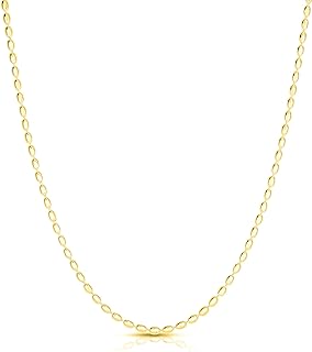 925 Sterling Silver Rice Bead Necklace with Ball Clasp, 14K Gold Plated Design - Versatile Oval Bead Chain Sizes 2.3MM, 3MM, 4MM - Elegant Accessory for Him or Her