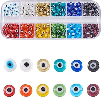 Stunning Evil Eye Lampwork Glass Bead Necklace in Vibrant Colors with Flat Round Design by Cheriswelry for DIY Jewelry Designs