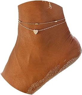 Lobster Claw Clasp Cute Anklets with Bead Chain Design for Women and Teen Girls - Shaped Heart Titanium Silver Artmiss Layered Anklets