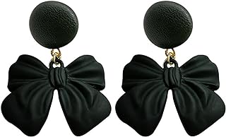ONLYJUMP S925 Silver Needle Delicate Dainty Simple Tiny Bow Tie Ribbon Stud Earrings Handmade Sweet Bowknot Earrings for Women Teens (Black Red)
