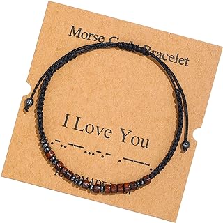 Morse Code Bracelet，Vintage Promise Distance Friendship Bracelets Hand Made Beads String Rope Bracelet for Women Men Friend Couples（I Love You）