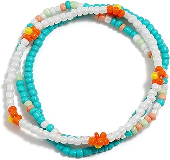 Pingyongchang Summer Beach Colorful Seed Beaded Bracelet Set Bohemian Rainbow Multicolor Flower Sea Sunflower Beads Daisy Multicolor Stackable Bracelet Set For Women Girls Jewelry