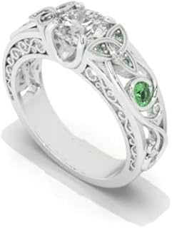 Sterling Silver Clasp Vintage Green Moissanite Engagement Ring, Round-Cut 1ct Gem, Chain Type Celtic Design for Women, Perfect for Wife, Girlfriend, Mom - Size 9.25