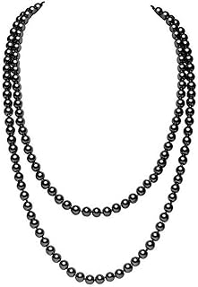 Trendy Faux Pearl Long Necklace for 1920s Flapper Costume Party Jewelry Colorful Pearls Long Strand Necklace for Women Vintage Style Jewelry