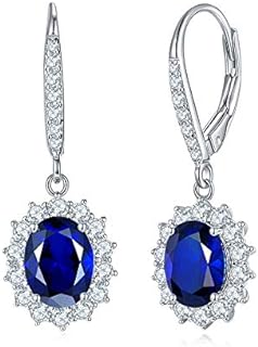 Sapphire Earrings for Women, Diamond Drop Dangle Earrings for Women with Lab Created Sapphire, Halo Oval Cut Dangle Earrings, Birthstones Women's Gifts