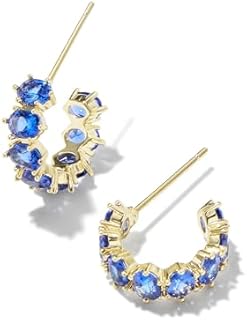 Kendra Scott Cailin 14k Gold-Plated Brass Crystal Huggie Earrings in Blue Crystal, Fashion Jewelry For Women