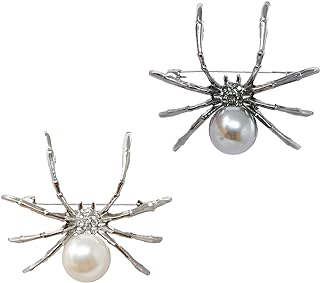 yueton 2Pack Spider Brooch Pins Exquisite Black and Silver Spider Brooch Pins Gothic Personalized Brooches Halloween Pin Accessories for Women Girls