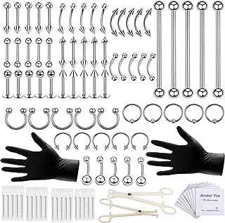 100PCS Piercing Kit 14G 16G Nose Septum Rings Jewelry for Belly Button Tongue Body Tools with 20PCS 12G Piercing Needle