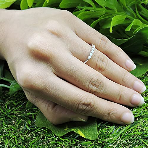 Five Stone Design, Dainty 14k Gold Plated 925 Sterling Silver Round Cut Created Opal And Cubic Zirconia Stackable Ring Jewelry For Women