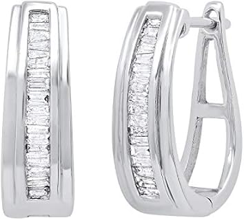 Dazzlingrock Collection 0.33 Carat (ctw) Baguette Diamond Ladies Huggies Hoop Earrings 1/3 CT, Available in 10K/14K/18K Gold