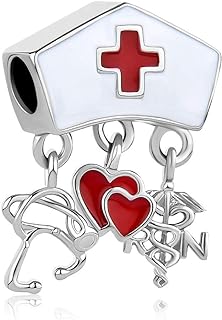 Copper Clasp RN Nurse Charm Bracelet with Stethoscope Heart Charms - Perfect Nurse Day, Birthday or Graduation Gift Compatible with Pandora Bracelets