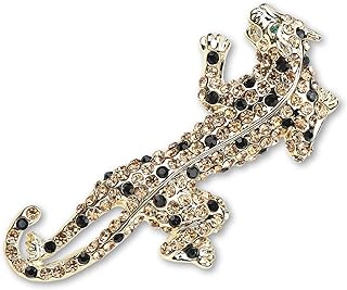 Climbing Black Spots Leopard Brooch Pin Crystal Big Cat Animal Breastpin Badge Jewelry for Men Women