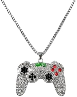 Mens Cubic Zirconia Embellished Game Controller Pendant Necklace - Box Chain Zinc Accessory - Unique Gift for Gamers, Sons, Grandsons