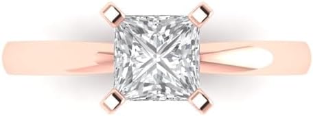 14k Rose Gold Solitaire Engagement Ring with 1 ct Princess Cut White Sapphire by Clara Pucci, Perfect for Brides and Anniversary Celebrations