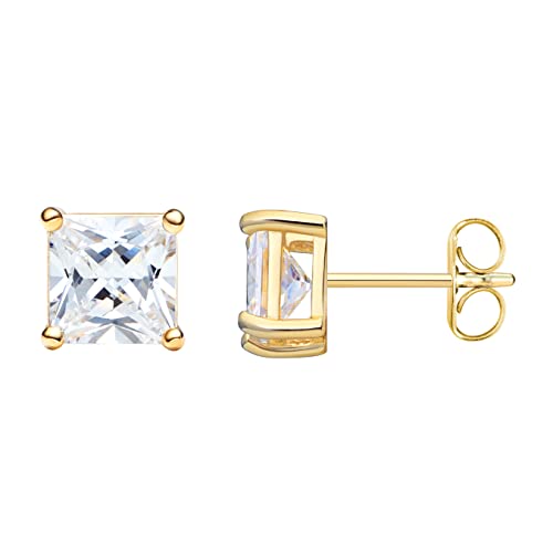 Amazon Essentials Plated Sterling Silver Cubic Zirconia Stud Earrings (Round & Princess)