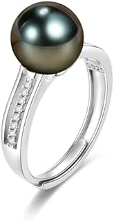 18K Gold Plated 925 Sterling Silver Pearl Ring, Tahitian Black Pearl, One Size, for Women, Anniversary, Birthday, Mother's Day, Valentine's Day, Christmas Gifts