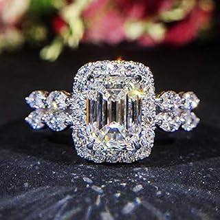 Sterling silver CZ ring princess cut square simulated 3 carat diamond ring with 8 shaped carat dazzling diamond rings on both sides female wedding ring(US SIZES 6-10)